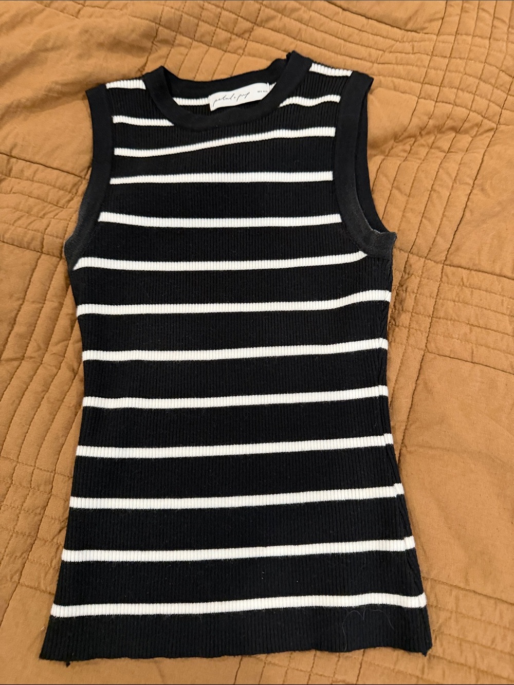 Petal + Pup Black White Stripe Ribbed Knit Tank Top Small Sleeveless Fitted